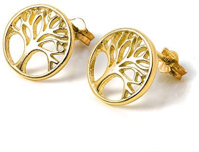 Boucles d'Oreilles Arbre de Vie en Argent Plaqué Or Jaune