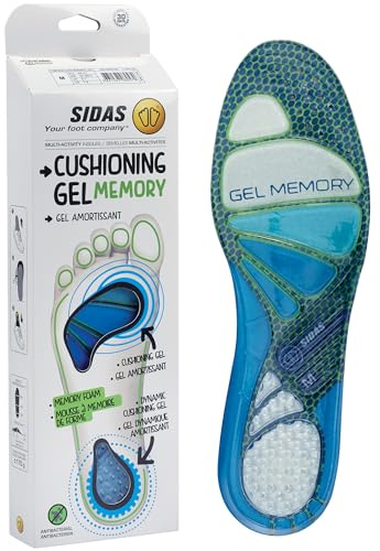 Sidas Cushioning Gel Memory Einlegesohlen, Gel-Einlegesohlen mit Formgedächtnis, Komfort den ganzen Tag, Reduzierung der Muskelermüdung, Blau, XL 44-45