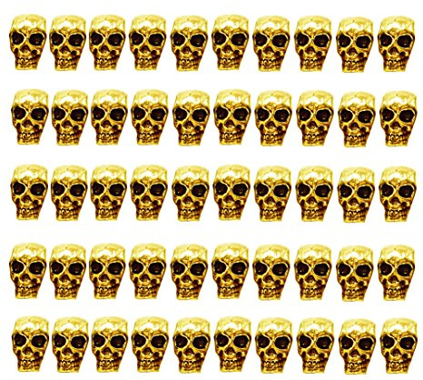 QTMY 50 PCS 4mm Hole Macroporous Metal Skull Spacer Beads for Jewelry Making Supplies in Bulk (Antique Gold)