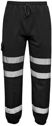 shelikes Men’s Hi Vis Viz Work Trousers Jogging Bottoms Reflective Joggers Sweat Pants Safety High Visibility Combat Trouser Workwear Jogger