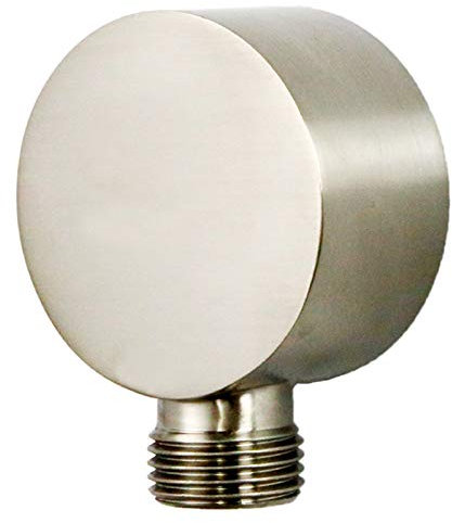 Weirun - Connettore per tubo doccia in ottone G1/2 rotondo da parete, raccordo a gomito con bocca di uscita a muro, in nichel spazzolato