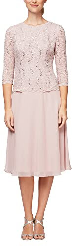 Alex Evenings Damen Pailletten, Tee-Länge (zierliche und Normale Größen) Kleid für besondere Anlässe, Rosa-Shell Pink, 38 EU (UK 8)