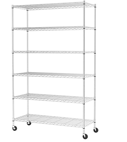 FDW | 6-Tier Wire Shelf with Wheels | 45 x 18 x 82 | Chrome