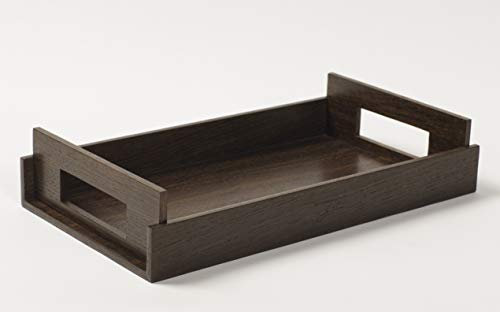 iWOODESIGN Petit plateau de service de luxe en chêne fumé avec poignées en bois pour petit déjeuner, amuse-bouches, café, thé