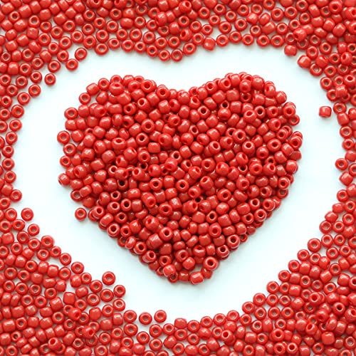 4mm Red Seed Beads About 1600pcs/110Grams,6/0 Glass Craft for Making Earrings, Waist Jewelry, DIY Handmade Seed Beads (Red)