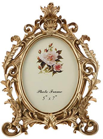 BESPORTBLE Retro-Bilderrahmen, Vintage-Stil, goldene Blume, oval, antike Bilderrahmen, Tischdekoration, 17,8 cm, für Heimbüro, DIY-Bilderrahmen