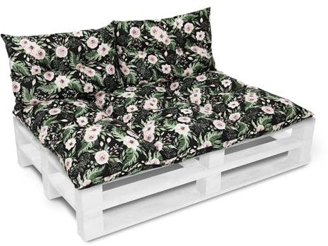 Amilian Bankauflage Gartenbankauflage Stuhlkissen Rückenkissen Pallettensitzkissen Gartenkissen Sitzauflage Bankkissen für Gartenbank Europaletten Palettenkissen Set: 80x120cm + 2 x 40x60cm 04