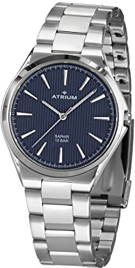 Atrium Damen-Armbanduhr Edelstahl Analog Quarz 10 bar Saphirglas mit Edelstahl Armband silberfarben blau A34-35