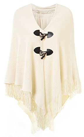 Ferand Damen Poncho Locker sitzender Cape Schal mit offener Vorderseite für Herbst und Winter - One Size - Beige