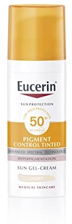 Eucerin Sun Pigment Control Tinted Face Gel-Cream SPF 50+ 50ml, Advanced Facial UVB/UVA Protection for All Skin Types, Tinted Sunscreen for An Even and Glowing Complexion, Shade: Light