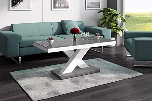 designimpex Design Couchtisch H-888 Grau Hochglanz/Weiß Hochglanz 120x49x60cm Wohnzimmertisch Sofatisch modern platzsparend Wohnzimmer Tisch für kleine Räume Living Room Table