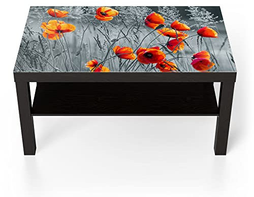 DEQORI Glastisch | schwarz groß 90x50 cm | Motiv Rote Mohnblumen | ausgefallener Beistelltisch aus Glas | Hochglanz Couchtisch fürs Wohnzimmer | moderner Couch Tisch mit Design