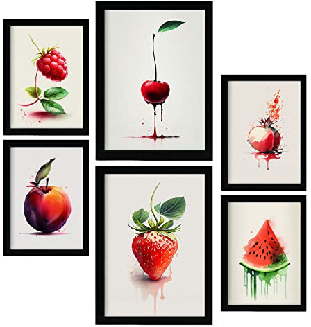 Nacnic Rote Früchte Postern. Plakate von Obst, Gemüse und gesunden Lebensmitteln im Aquarell Kunst Stil auf reinweißen Hintergründen. Innenarchitektur und Dekoration. A4 & A3.