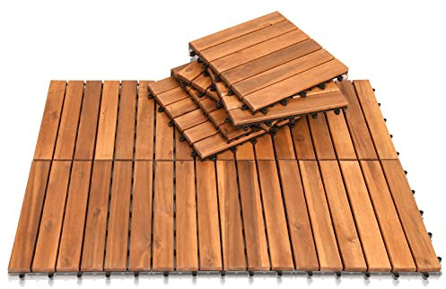 Ansobea Lot de 110 dalles en bois d'acacia, 6 lattes, carrelage en bois 30 x 30 cm – 1 m². Carrelage de balcon pour balcon, jardin et terrasse | Installation facile, rapide et pratique