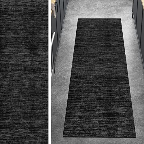 Ymural Teppich Läufer Flur rutschfest Modern Lang Teppichmatten 100x400CM Schwarz Kücheläufer Teppichläufer Waschbar Kurzflor Polyester Korridor Schlafzimmer, Anpassbar Breite 40-120cm