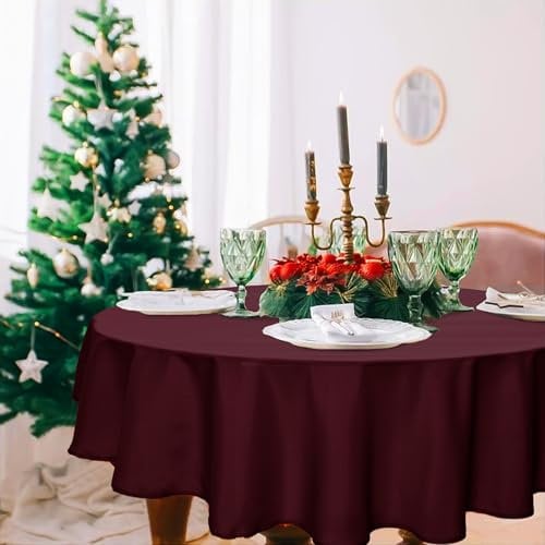 DWCN Weinrot Tischdecke Rund 140cm,Fleckschutz Abwaschbar Tischdecke Weihnachten Tischtuch für Esszimmer,Garten,Party,Hochzeiten oder Haushal