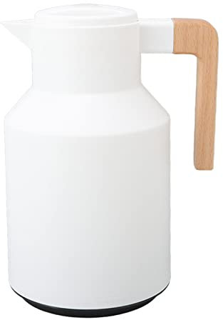 Thermal Coffee Carafe, 1000ml Double Wall Vacuum Heat Retention Thermal Coffee Carafe Beverage Dispenser with Wood Handle, Hot or Cold Beverage(White)