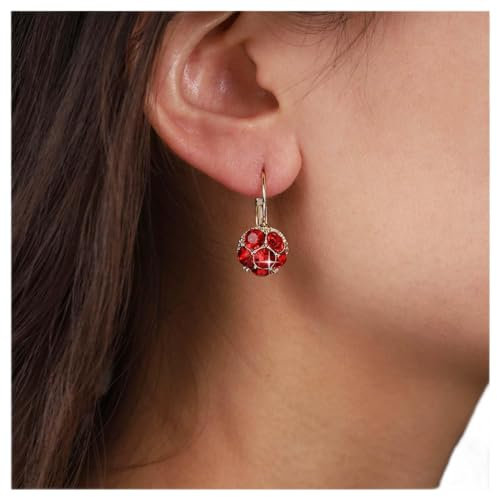 Allereya Vintage Kristall Rubin Ohrringe Rot Rubin Tropfen Ohrringe Gold Kugel Reifen Huggie Ohrringe Rubin Kristall Ohrstecker Schmuck Für Frauen Und Mädchen (rot)