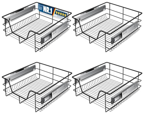 KESSER® Teleskopschublade 4er Set 50cm Schrankbreite verchromt aus Edelstahl Schubladeneinsatz für Küchenschrank Korbauszug Schrankauszug, Schwarz