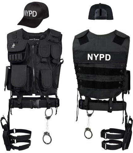 Black Snake® SWAT FBI Police Security Kostüm inkl. Einsatzweste, Pistolenholster, Gürtel, Handschellen und Baseball Cap (NYPD, XL-XXL)