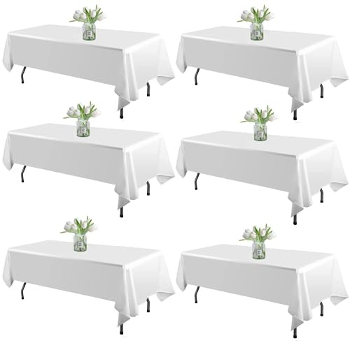 WIGENIUS 6 Pack White Table Cloth Rectangle Tablecloths 60X102 Inch,Polyester Table Cloth for 6 Foot Rectangle Tables,Wrinkle Resistant Washable Fabric Table Covers for Party,Wedding Banquet