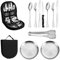La Llareta 11 Piece Portable Picnic Cutlery Set, Travel Cutlery Set, with Zipper Pouch, for 2 People Hiking, Camping, Picnic