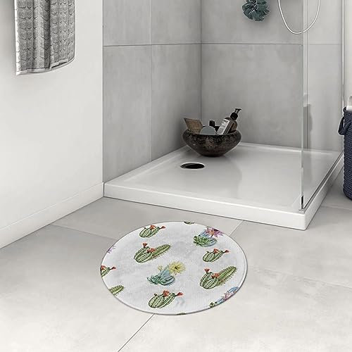 Badezimmerteppich rutschfest Kaktus Dornige Vintage hawaiianische Natur blühende Sukkulenten und Kaktusst Waschbar teppich rund Weich Flauschig Badteppich Weich Kurzflor Mikrofaser Badvorleger 60 cm