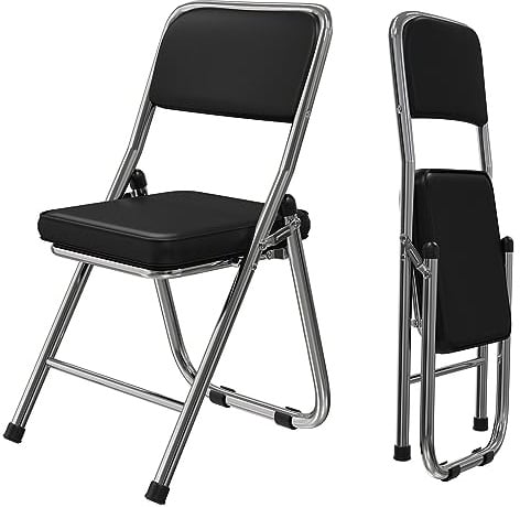 Rcynview Stabile Klappstuhl, Schwarz Faltstuhl, Klappstuhl aus Stahl, Soft-Skin Kunstleder Stuhl Gepolstert Bis 100 kg Belastbar, Campingstuhl Klappstuhls Balkon Garten Stühle Besucherstuhl