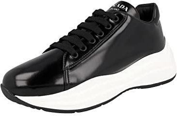 Prada Damen Schwarz gebürstetes Spazzolato Leder Sneaker 1E679L 055 F0967 39 EU