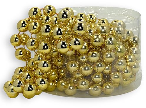 MIJOMA Perlengirlande – Elegante Perlenband, Perlenkette & Dekorative Perlenschnur | Stilvolle Tischdekoration, Weihnachten, Advent, Hochzeit | 14mm Deko-Perlen, 5 Meter (Gold XL)