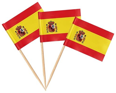 Spanisch Cocktail Stick Flaggen 100 Stück dekorative Zahnstocher, Cocktail Stick Flaggen, Zahnstocher Flagge für Sandwich Lebensmittel Cupcake Toppers für Obst Nationalfeiertag, Cupcake