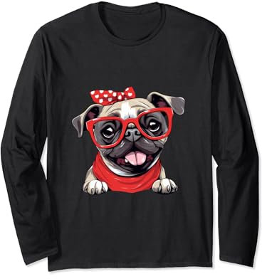 Tiere Hunde mit Halstuch und Sonnebrille Mops Langarmshirt