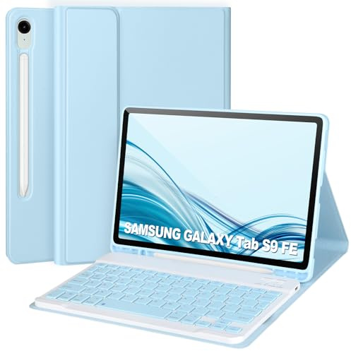 Tastaturhülle für Samsung Galaxy Tab S9 FE 11 Zoll / S9 11 Zoll 2023, Hülle mit Tastatur für Samsung S9 FE mit S-Stifthalter, abnehmbare kabellose Bluetooth-Tastatur für Galaxy S9 11 Zoll (27,9 cm),