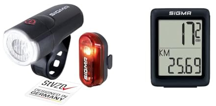 SIGMA SPORT LED Fahrradlicht Set Aura 30 und Curve & Bc 5.0 Wr Fahrradcomputer Schwarz Einheitsgröße