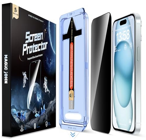 MAGIC JOHN 2 Stück für iPhone 15 (6,1 Zoll) Sichtschutz Glas, Auto-Dust-Eliminierung, Anti Spy, 9H Härte Folie, Bläschenfrei, Einfache Installation