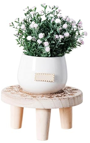 Obelunrp Supporto per piante in legno, riser per piante rotonde da 6,3x3,2 pollici, sgabello decorativo a pianta piccola, scaffale di fiori per piante da esterno interno