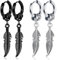 LYQNIHOB Set aus 2 Paaren silberner und schwarze Edelstahl-Ohrringe für Herren und Damen, Feder-Ohrringen, Geeignet für Männer und Frauen ohne Ohrlöcher als Ohrclips oder als Creolen mit Anhängern