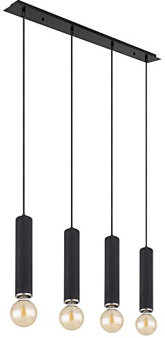 GLOBO LED Hängelampe Hängeleuchte Pendellampe Pendelleuchte Esszimmerleuchte, 4 Flammig, skandinavisch Metall Holz schwarz nickel, 4x E27 Filament LED warmweiß, LxBxH 93x10x120cm