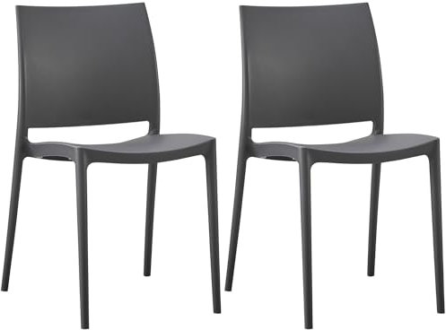 CLP 2er-Set Gartenstuhl Meton, stapelbar, pflegeleicht aus Kunststoff, wetterfest & UV-beständig, bis 150 kg belastbar, Farbe:dunkelgrau