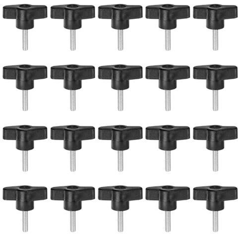 QUARKZMAN 20 Stück Rändelschrauben mit T Flügelknöpfe M5 x 20mm Kunststoff T-Kopf Gewindebolzen Klemmschraube Flügelschraube Haltegriffe 36mm Klemmknopf Daumenschrauben für Maschine, Schwarz