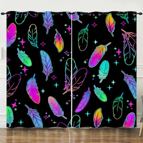 Gardinen Wohnzimmer Fluoreszierende Grüne Feder Vorhänge Polyester Verdunklungsvorhänge Schallschutz Vorhang Waschbar Vorhang Blickdicht Schlafzimmer Gardinen Mit ösen 2 Tabletten 2x110x215cm