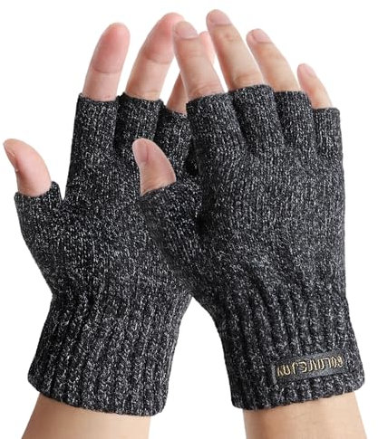 HeySocks Fingerlose Handschuhe Herren – Winter Handschuhe Ohne Fingerkuppen Warm Thermo Strickhandschuhe für Laufen Radfahren Outdoor