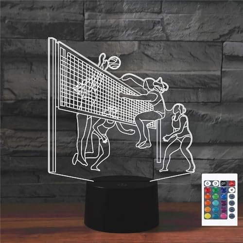FLRXHK Volleyball-Nachtlicht mit 3D-Illusion, Touch-Tischlampe mit Fernbedienung, 16 Farben, optisches USB-LED-Nachtlicht für Kinder, Geschenk, Raumdekoration