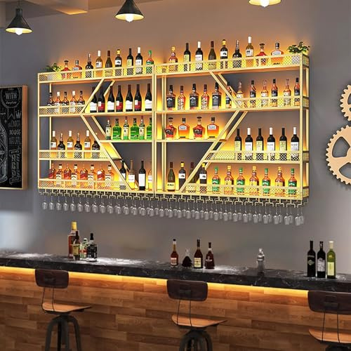 Bar Mural avec Lumière LED, Casier Bouteille et vin, Support Bouteille pour Cuisine ou Cave À Vin