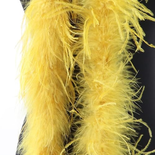 Federboa,Flauschige Strauß Federn Schal Länge ca. 2m,Federgirlande,Federschal Einfarbig Straußenfeder Schal,Feder Boa Kostüm-Accessoire für Charleston 20er Jahre Flapper Karneval,Dunkelgelb