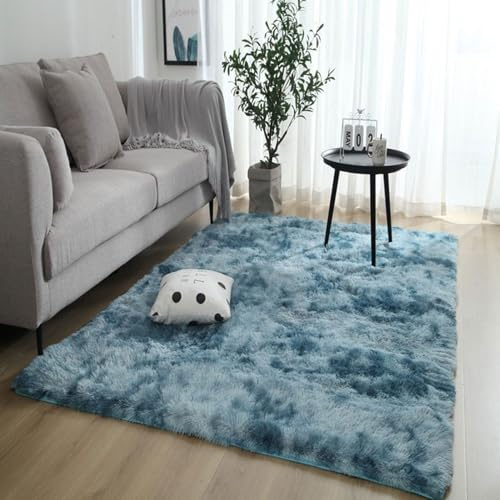 CHENMIAO Teppich Wohnzimmer Hochflor Langflor 220 x 300 cm Shaggy Flauschig Weich Flauschiger Teppich Wohnzimmerteppich Pflegeleicht, Anti-Rutsch-Rückseite für Schlafzimmer Kinderzimmer, Dunkelblau