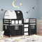 Festnight Hochbett 90x200 cm Kinder Etagenbett Kinderhochbett mit Turm Leiter Treppe Vorhang Jugendbett Kinderbett Holz Bett Kinder Bettgestell Jugendzimmer Bettrahmen Holzbett