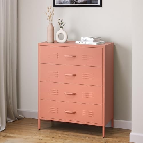 skølm Metallschrank Atria, Kommode mit 4 Schubladen, Sideboard Wohnzimmer terrakotta, Mehrzweckschrank, Schubladenschrank schmal Maße 100x80x40 (HxBxT)