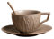 Juego de tazas de café vintage de 200 ml, taza de agua de cerámica con leche con leche, 12 tazas de café de flores de color marrón oscuro + plato + cuchara de estrella de gato