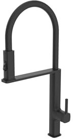 GALYON IMEX Grifo Cocina Flexible - MENORCA Grifo Cocina Monomando con Difusor de 2 Funciones, Cuerpo de Latón, Cartucho Cerámico Ø25mm, Diseño Moderno y Funcional (NEGRO MATE)
